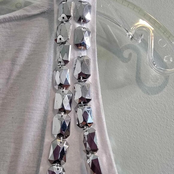 Tory Burch White Scoop Neck Tank Top with Embellished Silver Gems - Picture 4 of 10